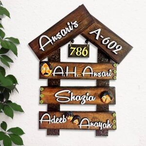 Wooden Family Name Plate for Home Decor I Customized Name Plate - Karigaari India Aesthetic Home Decor