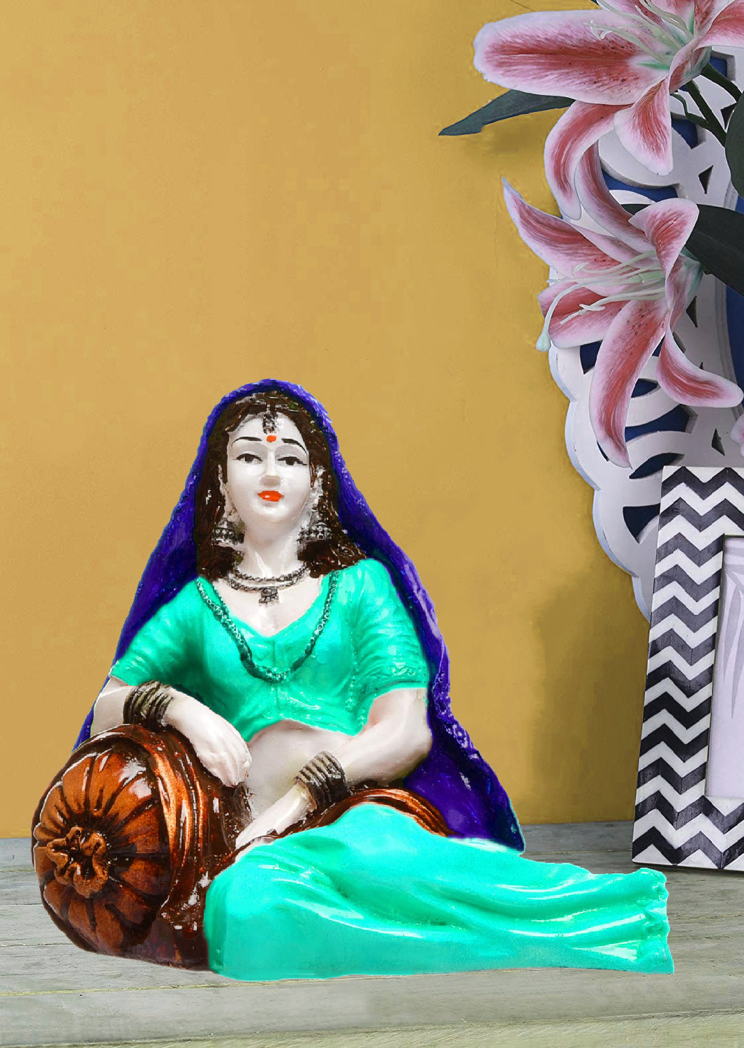 Graceful Tranquil Seated Charm Resin Lady In Repose Calm Home Decor Unique Decor Piece 2 Tranquil Seated Charm: Karigaari Resin Lady in Repose - Peaceful Home Decor - Karigaari India Aesthetic Home Decor