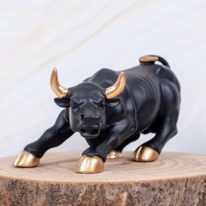 Wall Street Bull Replica - Resin Showpiece for Home Decor, 9 Inches (Black) - Karigaari India Aesthetic Home Decor