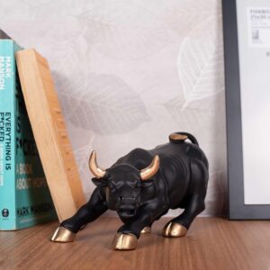 Wall Street Bull Replica - Resin Showpiece for Home Decor, 9 Inches (Black) - Karigaari India Aesthetic Home Decor