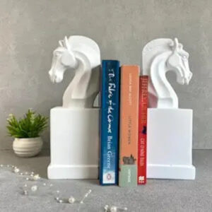 White Horse Head Bookends - Elegant Resin Book Ends - Karigaari India Aesthetic Home Decor