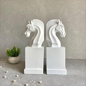 White Horse Head Bookends - Elegant Resin Book Ends - Karigaari India Aesthetic Home Decor