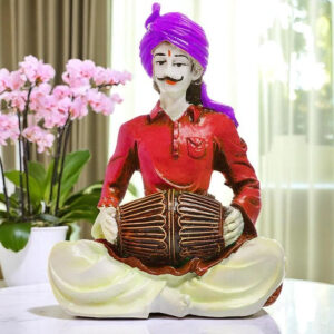 Traditional Drummer of Rajasthan: Unique Resin Man with Dhol Statue - Indian Folk Art - Karigaari India Aesthetic Home Decor