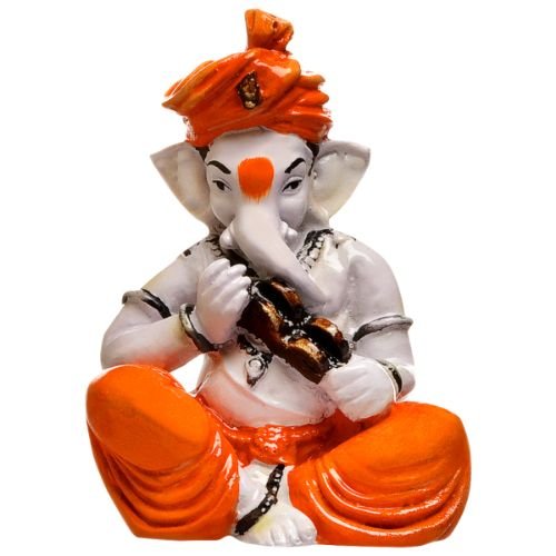 Luxurious Distinctive Design Little Lord Ganesha Playing Instruments Statue Orange Best Item For Home Decoration Home Decor Accent 2 Unique Design Little Lord Ganesha Playing Instruments Idol Orange Best Item for Home Decor - Karigaari India Aesthetic Home Decor