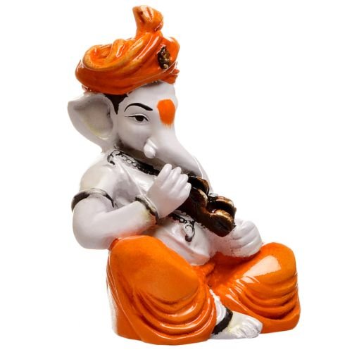 Luxurious Distinctive Design Little Lord Ganesha Playing Instruments Statue Orange Best Item For Home Decoration Home Decor Accent 5 Unique Design Little Lord Ganesha Playing Instruments Idol Orange Best Item for Home Decor - Karigaari India Aesthetic Home Decor