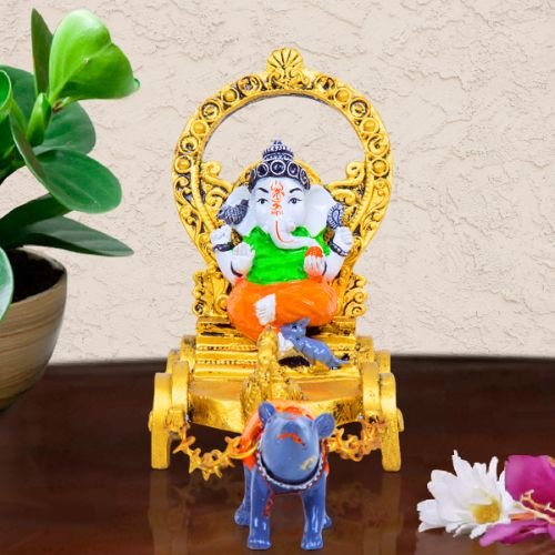 Luxurious Distinctive Design Lord Ganesh Sitting In Rath Figure Best Item For Home Home Decor Decorative Piece 1 Unique Design Lord Ganesh Sitting In rath Idol Best Item for Home Decor - Karigaari India Aesthetic Home Decor