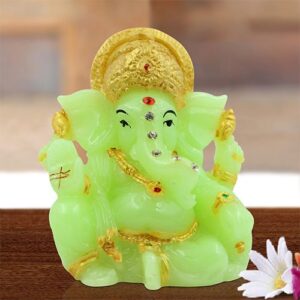 Unique Design Lord Ganesha Sitting Idol Crystal Green Color Best for Home Decor - Karigaari India Aesthetic Home Decor