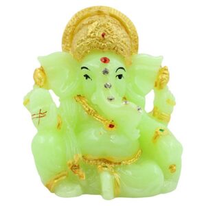 Unique Design Lord Ganesha Sitting Idol Crystal Green Color Best for Home Decor - Karigaari India Aesthetic Home Decor