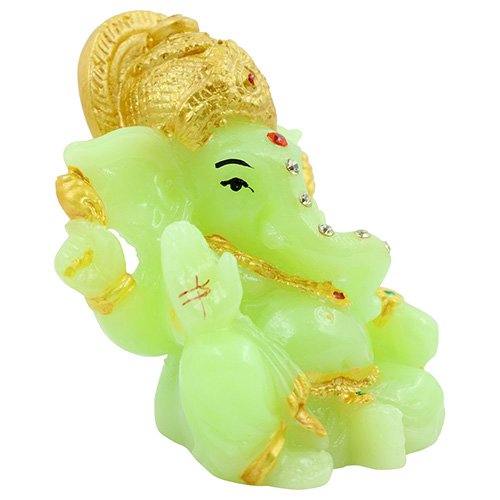 Unique Design Lord Ganesha Sitting Idol Crystal Green Color Best for Home Decor - Karigaari India Aesthetic Home Decor