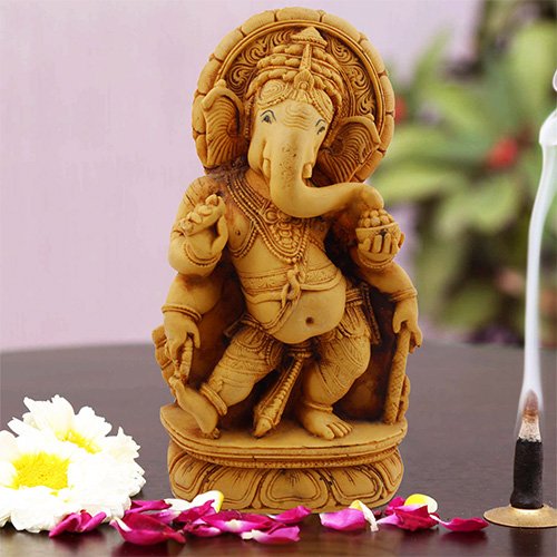 Unique Design Lord Ganesha Standing Idol Brown Color Best for Home Decor - Karigaari India Aesthetic Home Decor