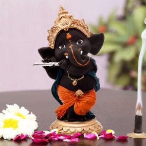 Unique Little Lord Ganesha Standing & Playing Flute With One Leg Idol Black Color Best Item for Home Decor - Karigaari India Aesthetic Home Decor
