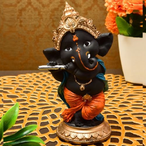 Luxurious Distinctive Little Lord Ganesha Standing Playing Flute With One Leg Figurine Black Color Best Item For Home Decor Luxurious Accent 2 Unique Little Lord Ganesha Standing & Playing Flute With One Leg Idol Black Color Best Item for Home Decor - Karigaari India Aesthetic Home Decor