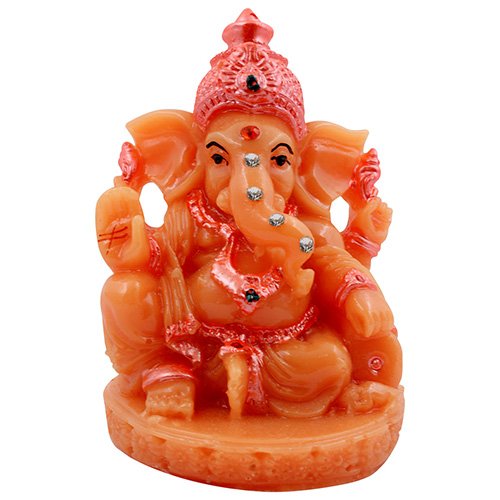Unique Lord Ganesha Sitting With One Leg Down Idol Orange Color And Pink Ornaments Best for Home Decor - Karigaari India Aesthetic Home Decor