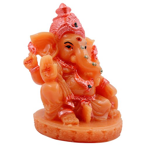 Unique Lord Ganesha Sitting With One Leg Down Idol Orange Color And Pink Ornaments Best for Home Decor - Karigaari India Aesthetic Home Decor