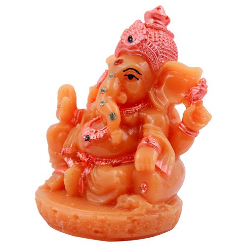 Unique Lord Ganesha Sitting With One Leg Down Idol Orange Color And Pink Ornaments Best for Home Decor - Karigaari India Aesthetic Home Decor