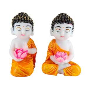 Pair of Hand-Painted Baby or individual Buddha with Lotus - Meditation Decor Set - Karigaari India Aesthetic Home Decor