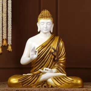 Gautam Buddha Figurine: White & Gold Serenity Blessing Gift - Karigaari India Aesthetic Home Decor