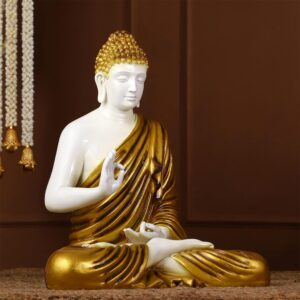 Gautam Buddha Figurine: White & Gold Serenity Blessing Gift - Karigaari India Aesthetic Home Decor