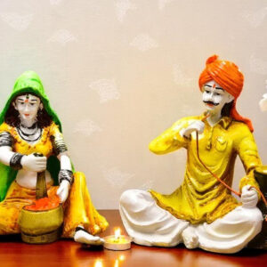 Indian Village Couple Grinding and  taking hookah - Karigaari India Aesthetic Home Decor