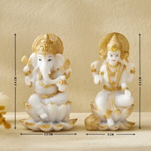 White Gold Ganesha Laxmi Resin Set - Karigaari India Aesthetic Home Decor