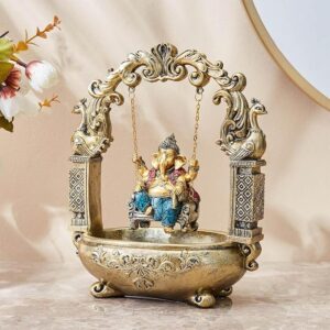 Ganesha on Swing Resin Idol - Auspicious - Karigaari India Aesthetic Home Decor