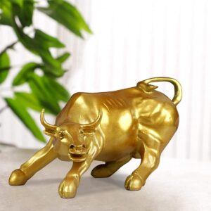 Gold Geometric Bull Statue Resin Made Gold Colour Showpiece - Karigaari India Aesthetic Home Decor