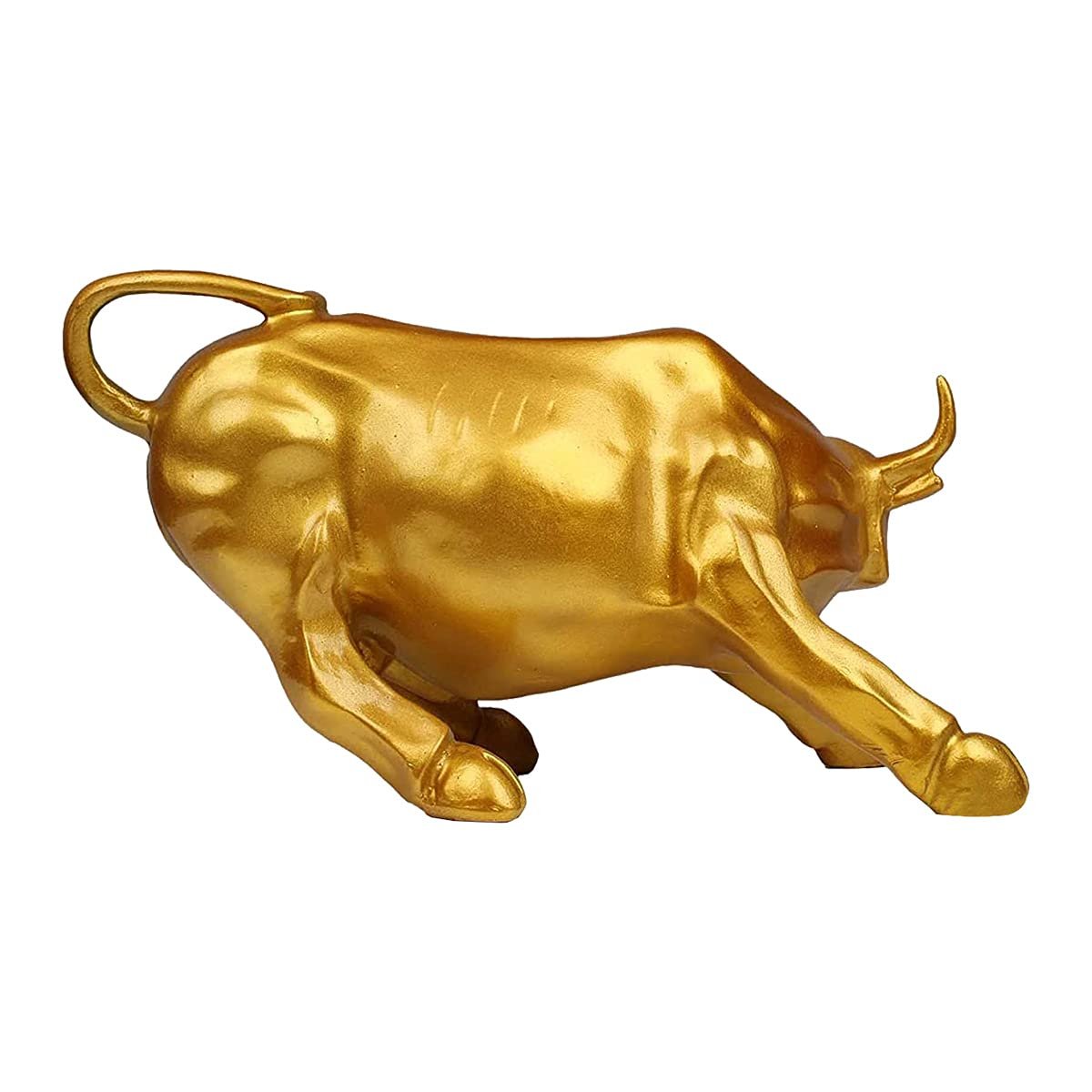 Luxurious Gold Geometric Bull Figurine Resin Crafted Made Gold Colour Decor Piece Stylish Accent 5 Gold Geometric Bull Statue Resin Made Gold Colour Showpiece - Karigaari India Aesthetic Home Decor