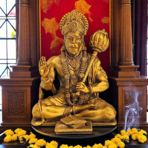 Golden Hanuman Idol with Gada Blessing - Karigaari India Aesthetic Home Decor