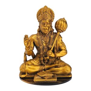 Golden Hanuman Idol with Gada Blessing - Karigaari India Aesthetic Home Decor