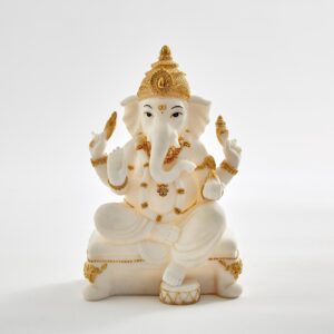 Elegant White & Gold Ganesh Idol Premium Resin Decorative Statue for Home, Office & Auspicious Gifting - Karigaari India Aesthetic Home Decor