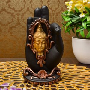 Handcrafted Ployresin Face On Hand Lord Buddha Black And Golden Colour Statue Showpiece Home Decor/Office Decor/Spiritual Gift - Karigaari India Aesthetic Home Decor