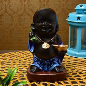 Handcrafted Ployresin Lord Buddha Laughing Statue  Showpiece Home Decor/Office Decor/Spiritual Gift, Blue And Black Colour - Karigaari India Aesthetic Home Decor