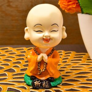 Handcrafted Ployresin Lord Buddha Praying Statue  Showpiece Home Decor/Office Decor/Spiritual Gift, Orange Colour - Karigaari India Aesthetic Home Decor