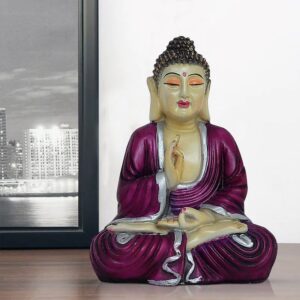 Handcrafted Ployresin Lord Buddha Sitting And Meditation Statue Showpiece Home Decor/Office Decor/Spiritual Gift, White And Maroon - Karigaari India Aesthetic Home Decor