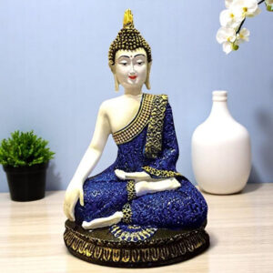Handcrafted Ployresin Lord Buddha Sitting Blue Colour Statue Showpiece Home Decor/Office Decor/Spiritual Gift - Karigaari India Aesthetic Home Decor