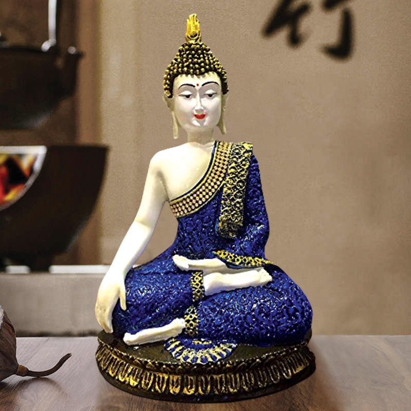 Luxurious Handmade Ployresin Lord Buddha Sitting Blue Colour Figure Centerpiece Home Home Decor Office Decoration Spiritual Gift Artful Decor Piece 3 Handcrafted Ployresin Lord Buddha Sitting Blue Colour Statue Showpiece Home Decor/Office Decor/Spiritual Gift - Karigaari India Aesthetic Home Decor