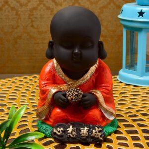 Handcrafted Ployresin Lord Buddha Sitting Statue  Showpiece Home Decor/Office Decor/Spiritual Gift, Orange Colour With Goden Border - Karigaari India Aesthetic Home Decor