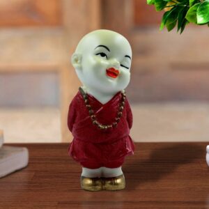 Handcrafted Ployresin Lord Buddha Standing Statue Showpiece Home Decor/Office Decor/Spiritual Gift, White And Red - Karigaari India Aesthetic Home Decor