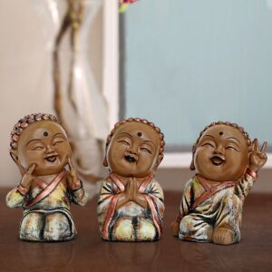 Handcrafted Ployresin Lord Buddha  Three Multicolour Sitting Statues Showpiece Home Decor/Office Decor/Spiritual Gift - Karigaari India Aesthetic Home Decor
