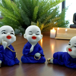 Handcrafted Ployresin Lord Buddha Three Sleeping, Praying And Thinking Statue Showpiece Home Decor/Office Decor/Spiritual Gift, White And Blue - Karigaari India Aesthetic Home Decor