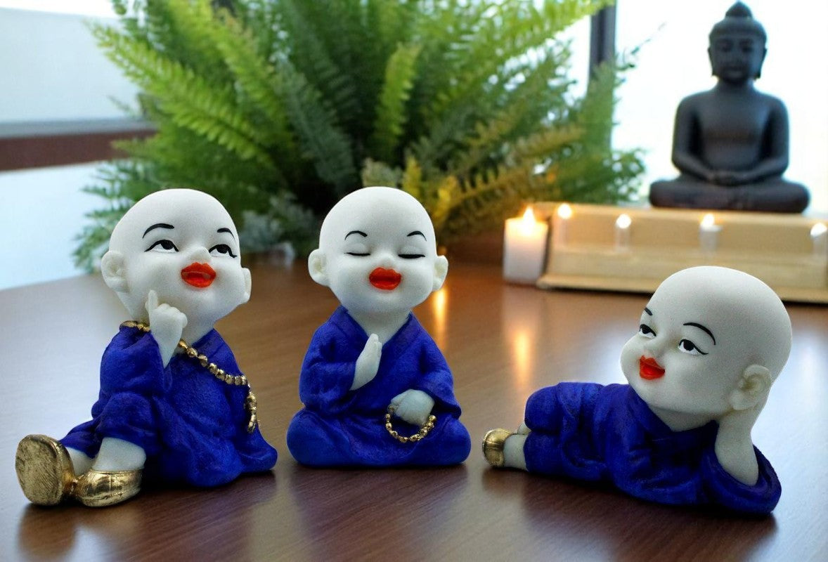 Luxurious Handmade Ployresin Lord Buddha Three Sleeping Praying And Thinking Idol Decor Piece Home Decoration Office Decor Spiritual Gift White And Blue Unique Decor Piece 1 Handcrafted Ployresin Lord Buddha Three Sleeping, Praying And Thinking Statue Showpiece Home Decor/Office Decor/Spiritual Gift, White And Blue - Karigaari India Aesthetic Home Decor