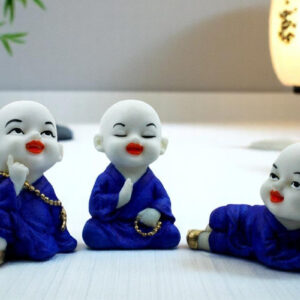 Handcrafted Ployresin Lord Buddha Three Sleeping, Praying And Thinking Statue Showpiece Home Decor/Office Decor/Spiritual Gift, White And Blue - Karigaari India Aesthetic Home Decor