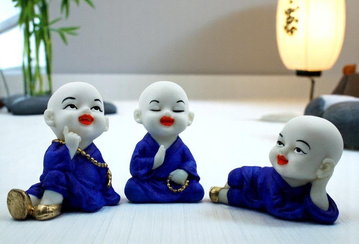 Luxurious Handmade Ployresin Lord Buddha Three Sleeping Praying And Thinking Idol Decor Piece Home Decoration Office Decor Spiritual Gift White And Blue Unique Decor Piece 2 Handcrafted Ployresin Lord Buddha Three Sleeping, Praying And Thinking Statue Showpiece Home Decor/Office Decor/Spiritual Gift, White And Blue - Karigaari India Aesthetic Home Decor