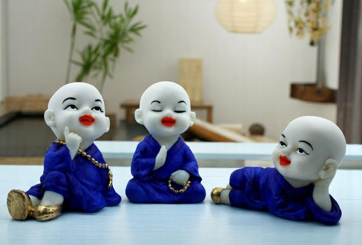 Luxurious Handmade Ployresin Lord Buddha Three Sleeping Praying And Thinking Idol Decor Piece Home Decoration Office Decor Spiritual Gift White And Blue Unique Decor Piece 4 Handcrafted Ployresin Lord Buddha Three Sleeping, Praying And Thinking Statue Showpiece Home Decor/Office Decor/Spiritual Gift, White And Blue - Karigaari India Aesthetic Home Decor