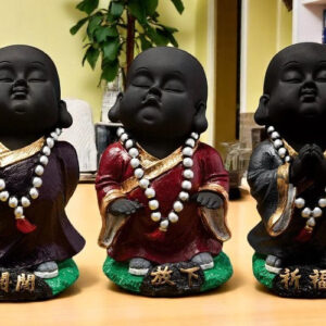 Handcrafted Ployresin Standing And Praying  Lord Buddha Statue Three Brown And Red Colour Pieces Showpiece Home Decor/Office Decor/Spiritual Gift - Karigaari India Aesthetic Home Decor
