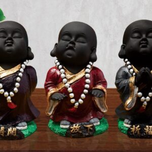 Handcrafted Ployresin Standing And Praying  Lord Buddha Statue Three Brown And Red Colour Pieces Showpiece Home Decor/Office Decor/Spiritual Gift - Karigaari India Aesthetic Home Decor