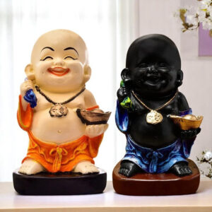 Handcrafted Ployresin Two Multicolour Standing Laughing  Lord Buddha Statue Showpiece Home Decor/Office Decor/Spiritual Gift - Karigaari India Aesthetic Home Decor