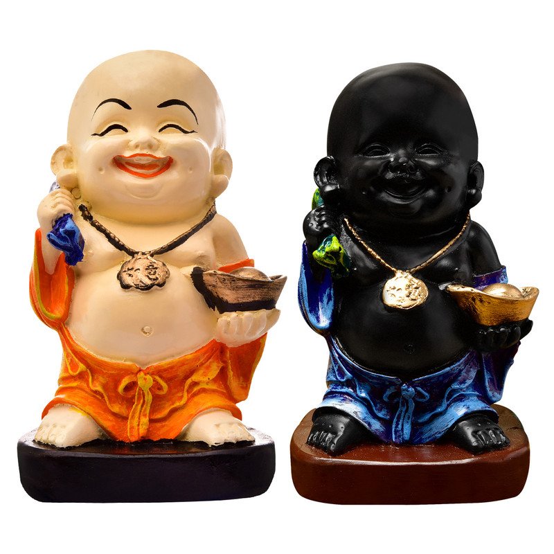 Luxurious Handmade Ployresin Two Multicolour Standing Laughing Lord Buddha Figurine Display Piece Home Decor Office Home Decor Spiritual Gift Home Decoration 4 Handcrafted Ployresin Two Multicolour Standing Laughing Lord Buddha Statue Showpiece Home Decor/Office Decor/Spiritual Gift - Karigaari India Aesthetic Home Decor
