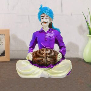 Joyful Beats of Rajasthan: Exquisite Resin Sculpture of a Folk Musician with Drum - Karigaari India Aesthetic Home Decor