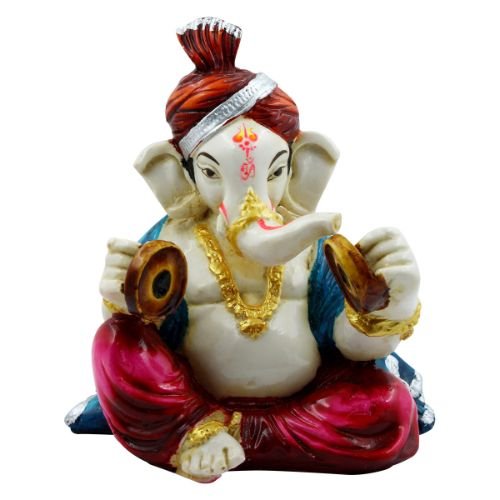 Luxurious Lord Ganesha Playing Instrument Multicolor Figurine For Home Home Decor Home Decor Accent 2 Lord Ganesha Playing Instrument Multicolor Idol for Home Decor - Karigaari India Aesthetic Home Decor